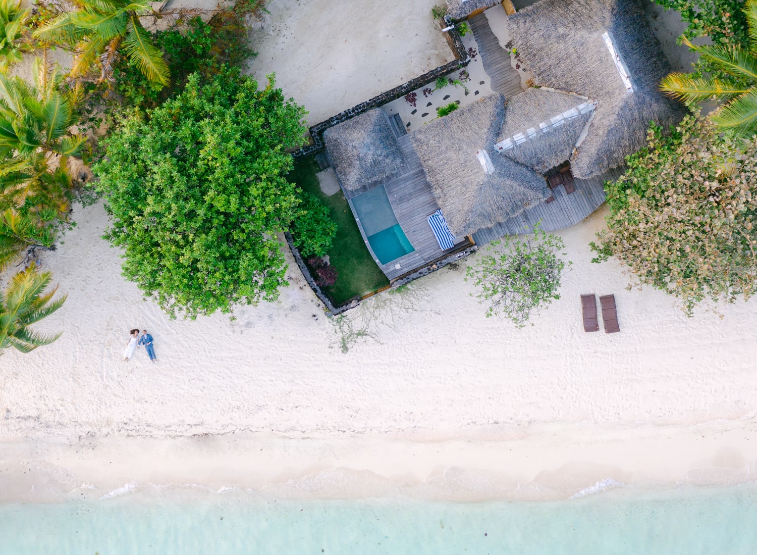 Private Drone Image in the couple villa - swimming pool and blue sea