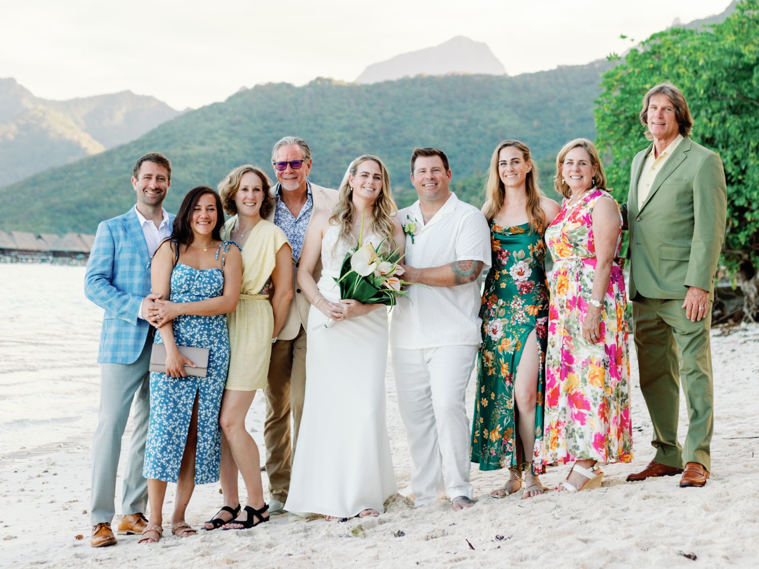 Temae Beach Wedding Group Photo guests bride groom