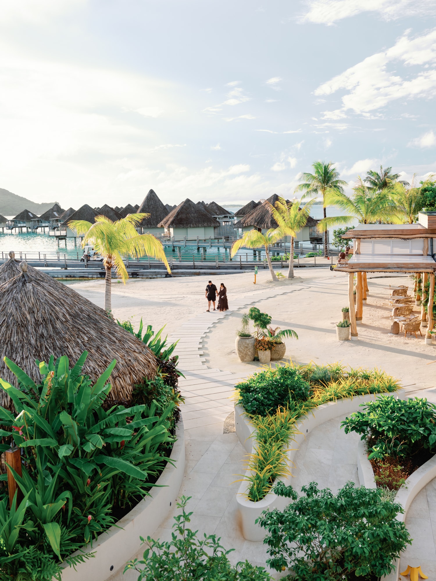 Drone view Bora Bora couple in the landscape of Bora Bora