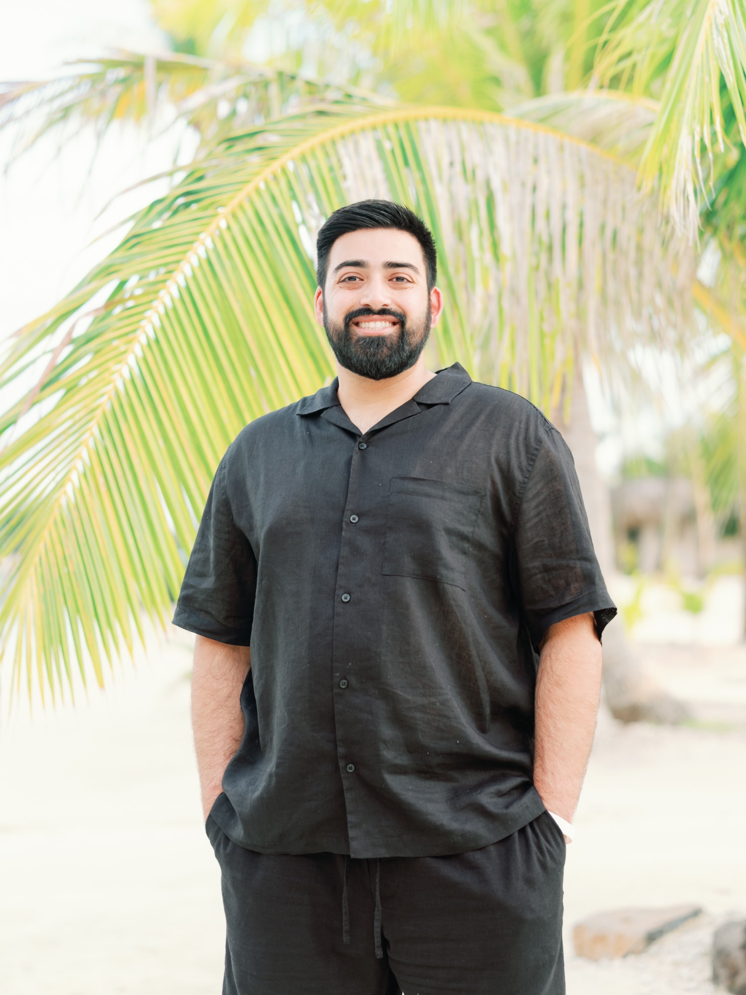 The man portrait in the palms
